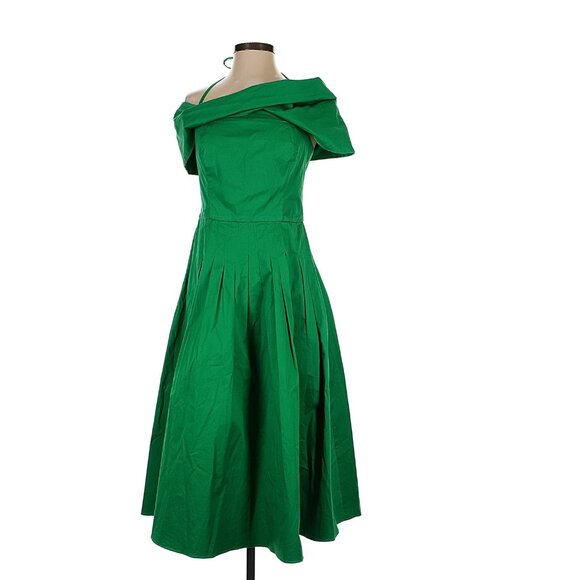 Oscar de la Renta Off-Shoulder Silk Midi Dress Green Pre-Spring 2024 4 - Picture 3 of 8